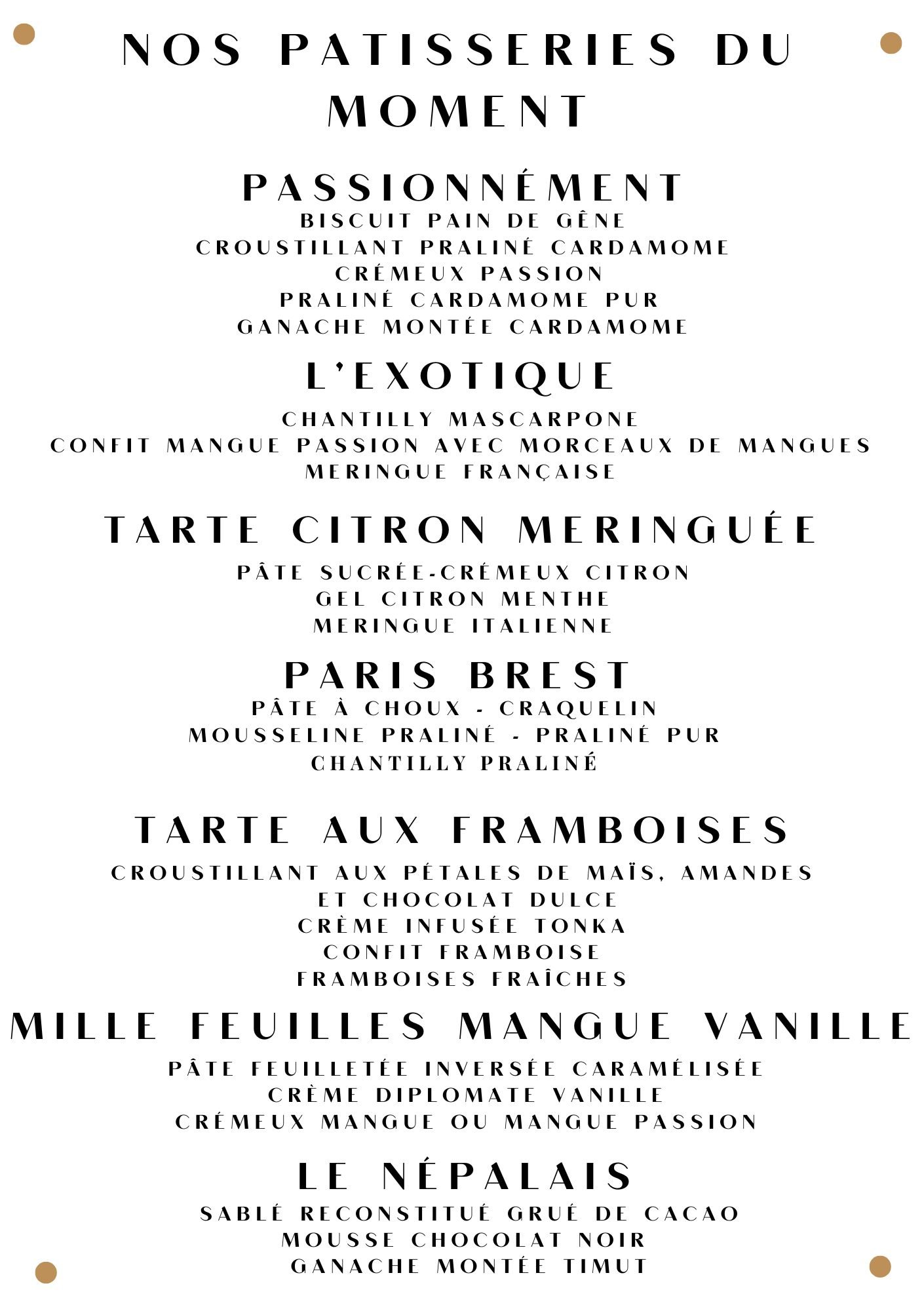 Carte pâtisseries du moment Expression Sucrée Pâtisserie Montpellier